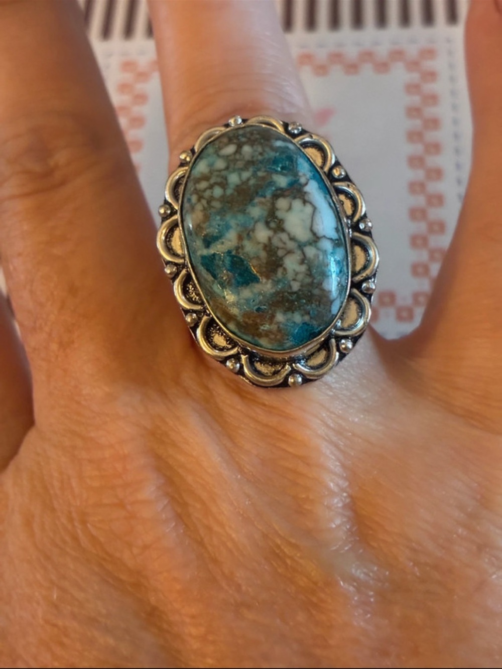 925 Silver Turquoise Gemstone Vintage STYLE Ring 6.5